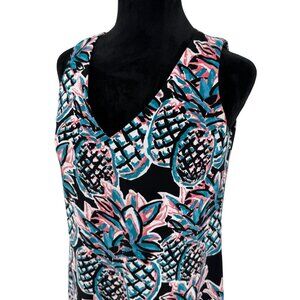 Pappagallo Tank Dress Womens Size S Pineapple Print Stretch Tropical Sleeveless